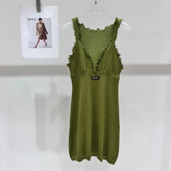 Miu Miu Lace Edging V-Neck Striped Dress - Picture 1 of 6